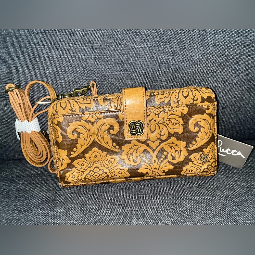 Elliott Lucca Embossed Leather Wallet/Clutch With Removable Strap NWT Style-Theo